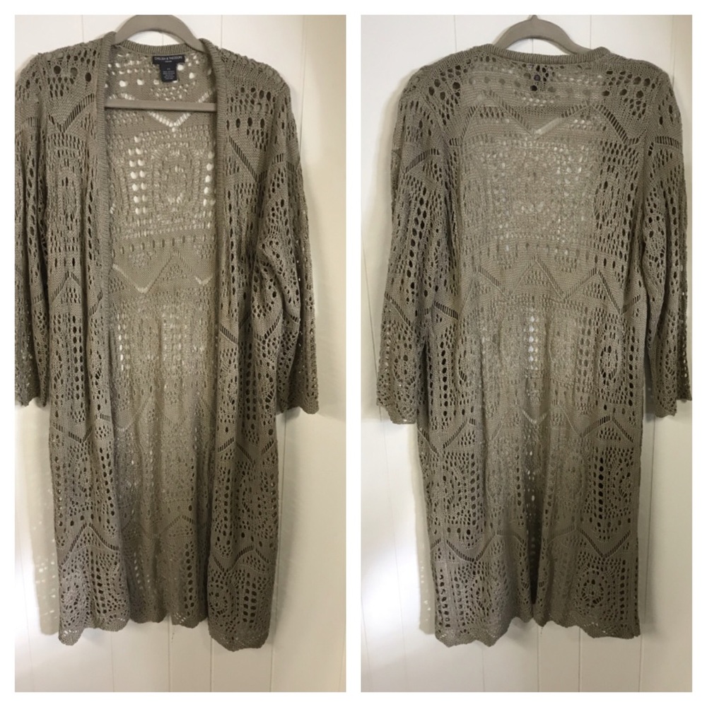 Chelsea & Theodore crocheted duster plus size